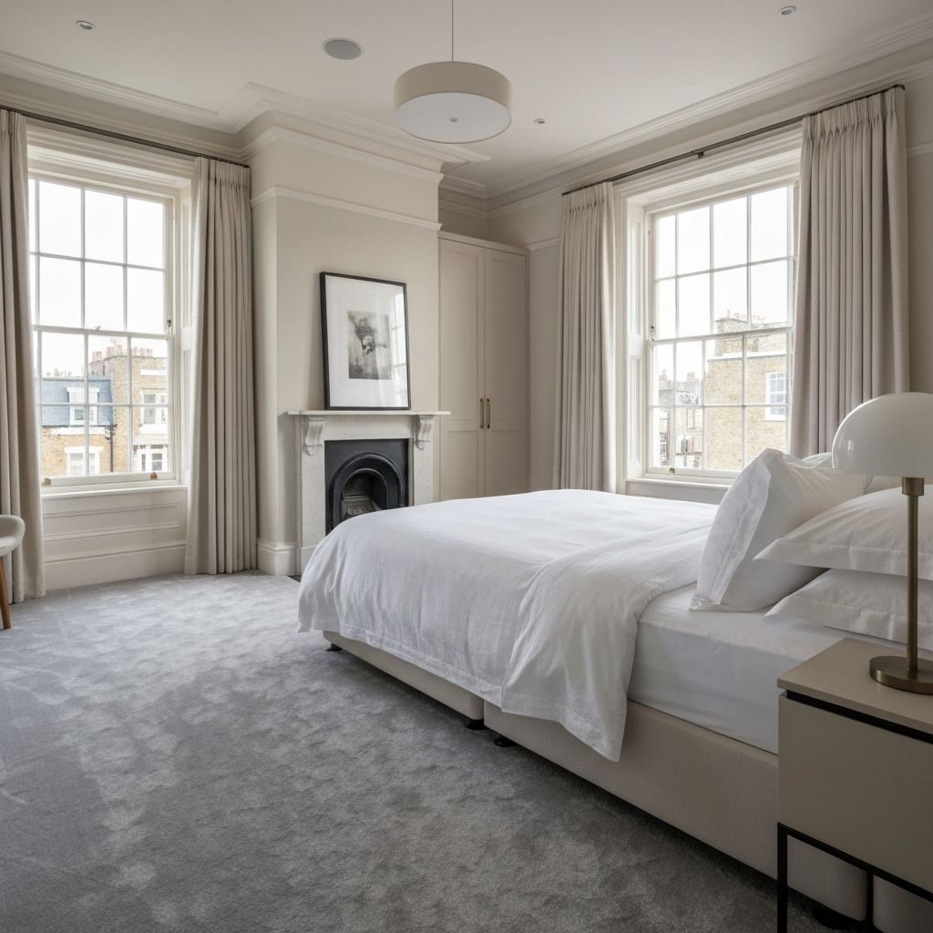 Luxurious master bedroom in renovated London Victorian home