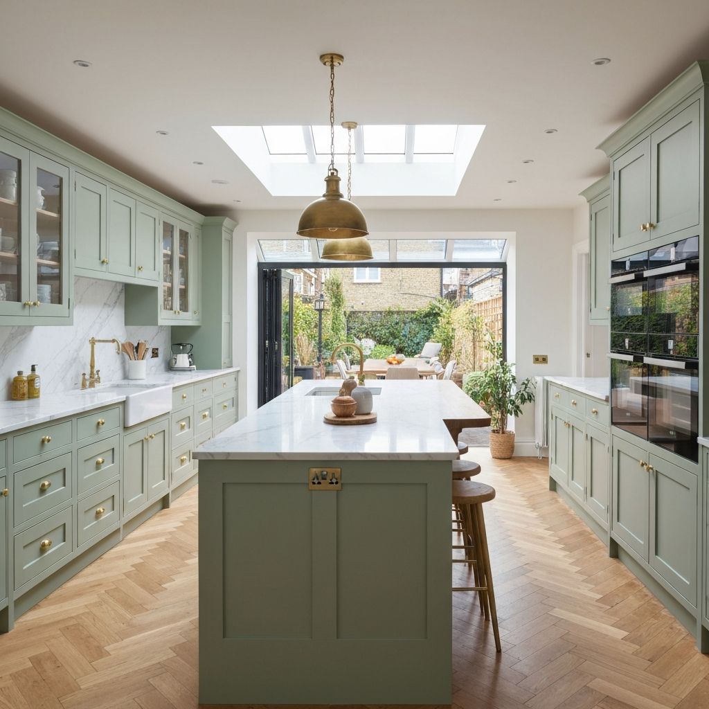 Modern kitchen with island in renovated London home