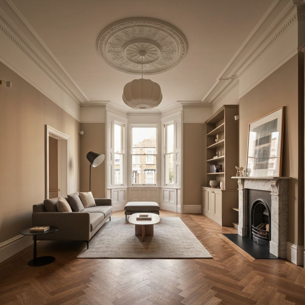 Contemporary open-plan living room in London period property